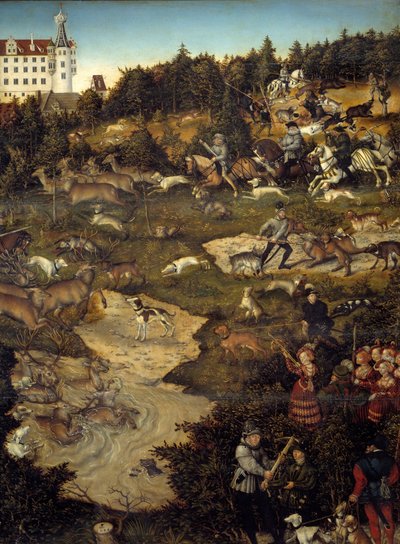 Jakt för att hedra Karl V på Torgau slott (Tyskland). Detalj. Målning av Lucas Cranach (1472-1553) av Lucas the Elder Cranach