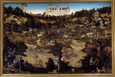 Jakt för att hedra Karl V på Torgau slott (Tyskland). Målning av Lucas Cranach den äldre (1472-1553) av Lucas the Elder Cranach
