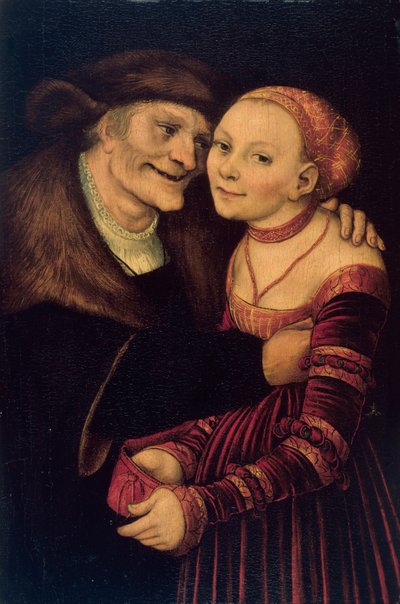 Le couple mal assorti - Det ojämlika paret - Cranach, Lucas, den äldre (1472-1553) - 1517 - Olja på trä - 27,3x18 - Museu Nacional d