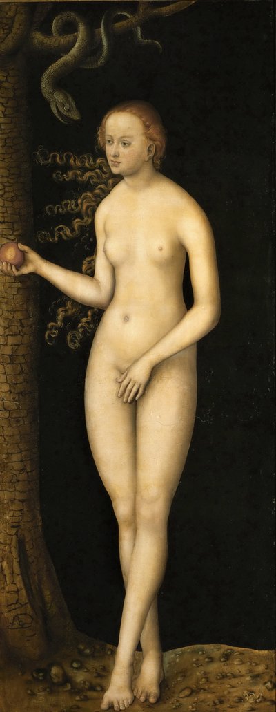 Renässansen: Människans fall: Eve par Cranach, Lucas, the Elder (1472-1553), ca 1510-1520. Olja på trä av Lucas the Elder Cranach