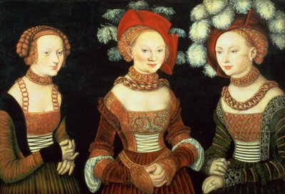 Tre prinsessor av Sachsen, Sibylla (1515-92), Emilia (1516-91) och Sidonia (1518-75), döttrar till hertig Heinrich av Frommen, ca 1535 (panel) av Lucas the Elder Cranach