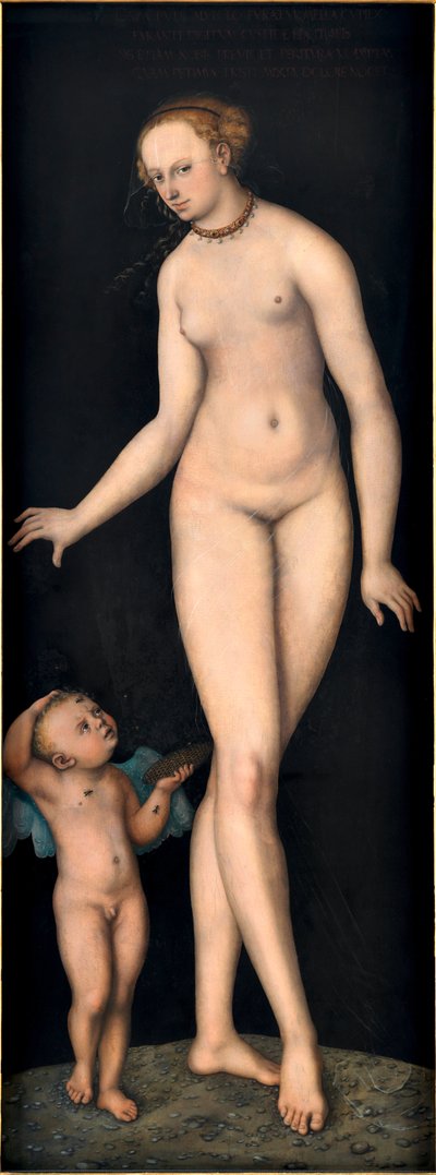 Venus med Amor honungstjuven, av Cranach, Lucas, den äldre (1472-1553). Olja på trä, efter 1537. Mått: 175,4x66,3 cm. Germanisches Nationalmuseum, Nürnberg av Lucas the Elder Cranach