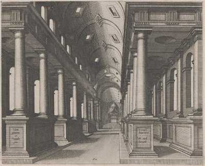 Interiörvy av en kyrka med ett fatvalv av Lucas van Doetechum and Johannes