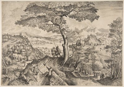 Soldiers at Rest Milites Requiescentes from The Large Landscapes, ca. 1555-56 av Lucas van Doetecum