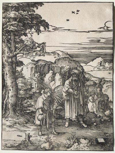 Abraham går för att offra Isak, 1517-1519. av Lucas van Leyden