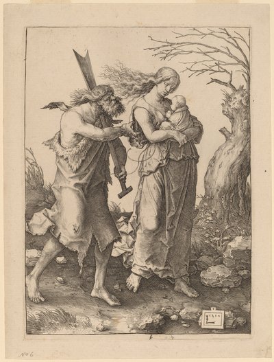 Adam och Eva efter deras utvisning från paradiset av Lucas van Leyden