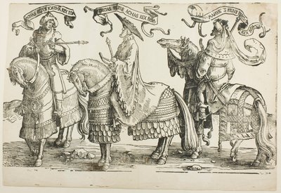 Ahas, Hiskia, Manasse, plåt fyra, från Israels tolv kungar av Lucas van Leyden