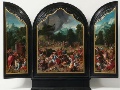Tillbedjan av den gyllene kalven. Omkring 1530 av Lucas van Leyden