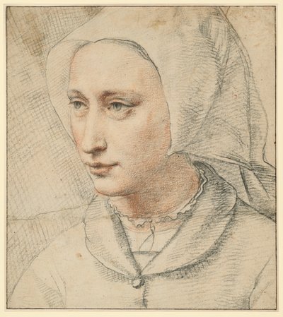 Bystporträtt av en kvinna med mössa, halvt vänd åt vänster av Lucas van Leyden