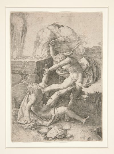 Kain dödar Abel, från historien om Adam och Eva av Lucas van Leyden