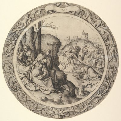 Kristus bär korset, från Circular Passion, 1509. av Lucas van Leyden