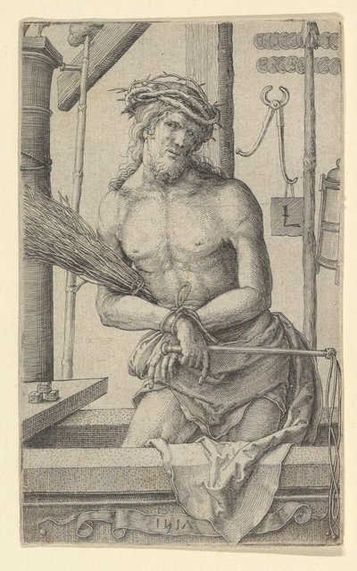Kristus som sorgens man med passionens instrument., 1517. av Lucas van Leyden