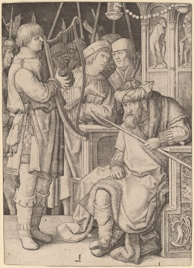 David spelar harpan före Saul av Lucas van Leyden