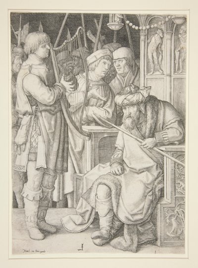David spelar harpan före Saul av Lucas van Leyden
