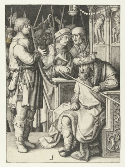 David spelar harpa för Saul av Lucas van Leyden