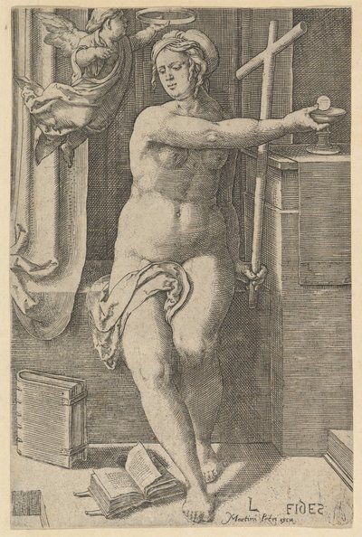 Faith, från serien De sju dygderna, 1530. av Lucas van Leyden
