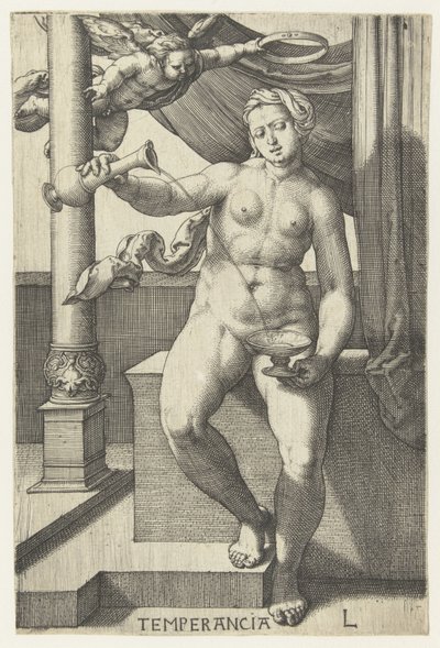 nykterhet Temperancia (titel på objekt) Seven Virtues (serietitel) av Lucas van Leyden