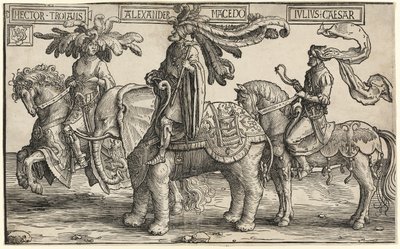 Hector av Troja, Alexander av Makedonien, Julius Caesar, från De nio hjältarna av Lucas van Leyden