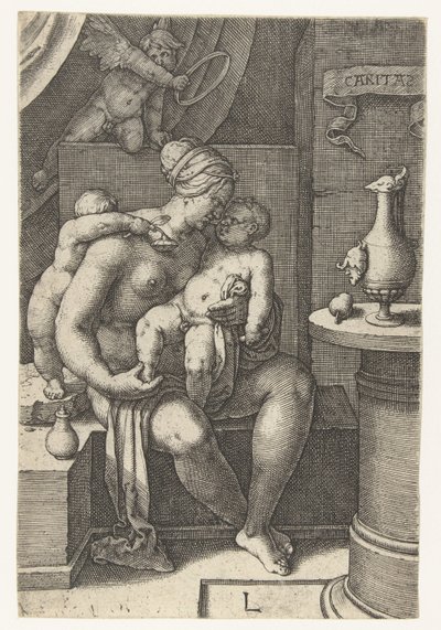 Kärlek Välgörenhet (titel på objekt) Seven Virtues (serietitel) av Lucas van Leyden