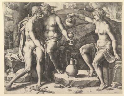 Lot och hans döttrar, 1530. av Lucas van Leyden