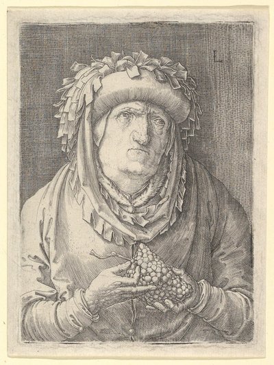 Gammal kvinna med vindruvor, ca. 1523. av Lucas van Leyden