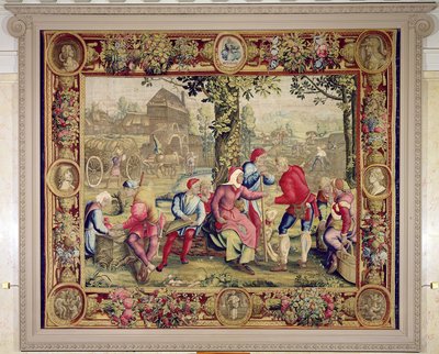 Paying the Harvesters, Gobelins Workshop (gobeläng) av Lucas van Leyden