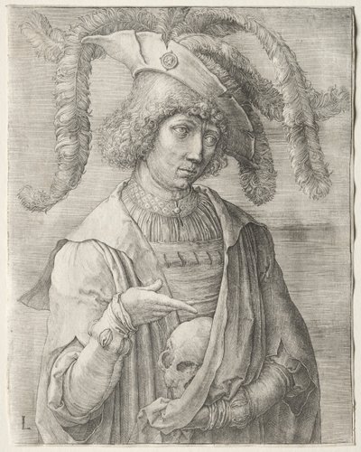 Porträtt av en ung man med en skalle, ca. 1519. av Lucas van Leyden