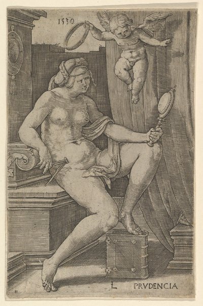 Prudence, från serien De sju dygderna, 1530. av Lucas van Leyden