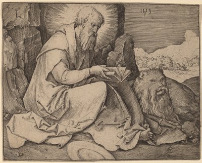 Saint Hieronymus i ett landskap av Lucas van Leyden