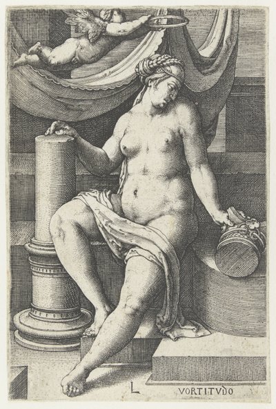 Krya på dig Vortitudo (titel på objekt) Seven Virtues (serietitel) av Lucas van Leyden