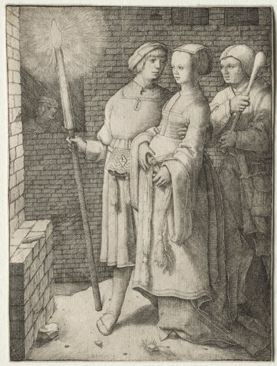 Mannen med facklan och en kvinna följt av en dåre, ca. 1508. av Lucas van Leyden