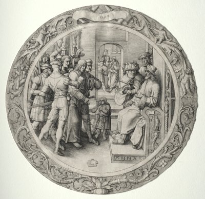 Den runda passionen: Kristus inför översteprästen av Lucas van Leyden