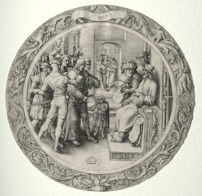 The Round Passion: Kristus framför översteprästen, 1509. av Lucas van Leyden
