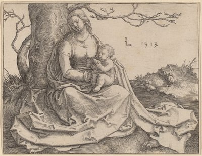 Jungfrun sitter under ett träd av Lucas van Leyden