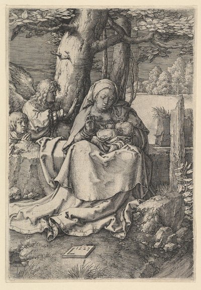 Jungfrun och barnet med två änglar, 1523. av Lucas van Leyden