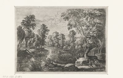 Landskap med en bäck och en jägare Sex landskap (serietitel) av Lucas van Uden