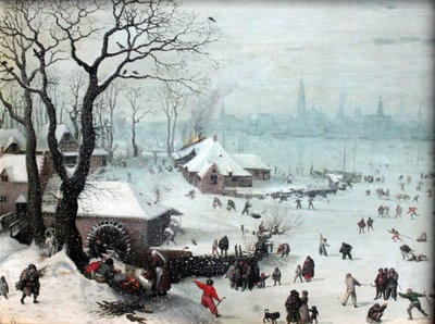 Vinterlandskap nära Antwerpen med snöfall av Lucas van Valckenborch