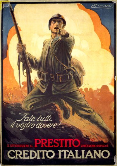 Italiensk propagandaaffisch som annonserar krigsobligationer av Luciano Achille Mauzan