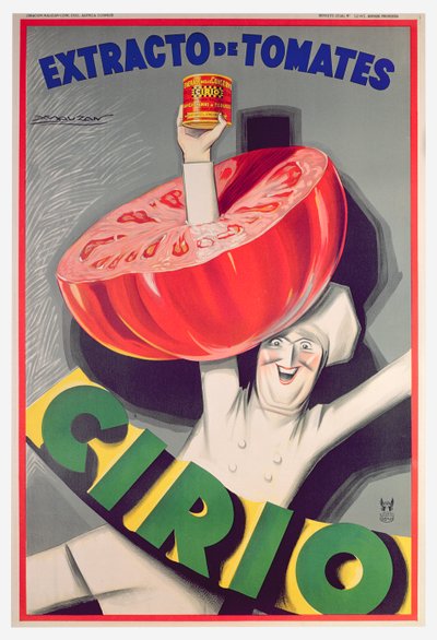 Affisch med reklam för "Cirio" konserverade tomater (färg litho) av Luciano Achille Mauzan