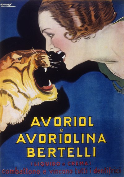 Tandkräm Avoriol och Avoriolina Bertelli (reklam 1920-tal - 1930-tal). Illustration av Lucien Achille Mauzan (1883 - 1952). av Luciano Achille Mauzan