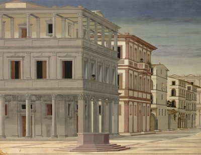 Vy över en ideal stad, eller Guds stad, efter 1470 detalj av 80057 olja på panel av Luciano Laurana