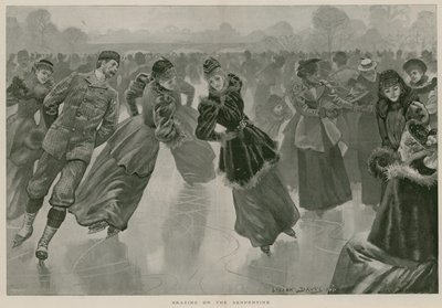 Skridskoåkning på Serpentine, Hyde Park, London (gravyr) av Lucien Davis