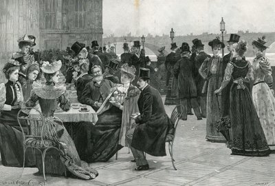 Det brittiska underhuset: Te på terrassen (litografi) av Lucien Davis