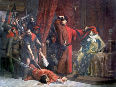 "Köpmännens prosten ... och hans arvtagare Charles", 1879 av Lucien Etienne Melingue