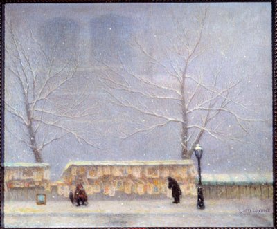 Notre Dame sedd från vänstra stranden i snöigt väder (olja på duk) av Lucien Levy-Dhurmer