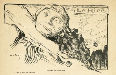 Illustration i Le Rire, 28/12/12 - diplomatiskt helvete - Krig 14-18 (gravyr) av Lucien Metivet