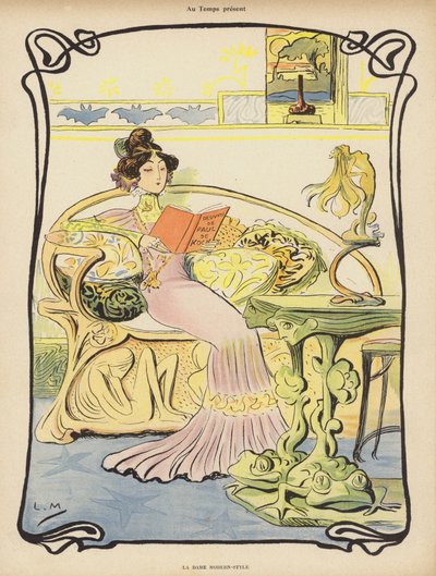 The Modern Lady (färg litho) av Lucien Metivet