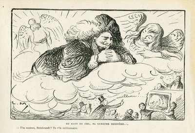 illustration i Le Rire, 21/06/13 - Från himlens topp, hans sista viloplats (gravyr) av Lucien Metivet