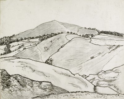Cefn Bryn, 1933 (svart krita och oljetvätt på duk ombord) av Lucien Pissarro