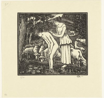 Daphnis tvättas av Cloë Daphnis et Chloé (serietitel) av Lucien Pissarro